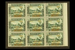 1966  10f On 15c Green Surcharge, Variety "Surcharge Inverted", SG 58a, Superb Marginal NHM Block Of 9. For More Images, - Aden (1854-1963)