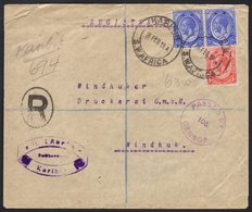 FORERUNNER  1919 (24 Feb) Registered Cover To Windhoek, Franked South Africa KGV 2½d Pair & 1d Stamps, Tied By  "KARIBIB - South West Africa (1923-1990)