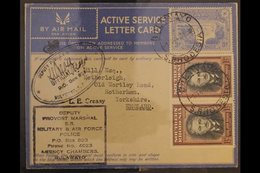 AEROGRAMME  1944 (1 Feb) 3d Ultramarine Postal Stationary Air Active Service Letter Card Addressed To England And Uprate - Rhodesia Del Sud (...-1964)