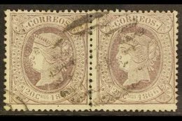 1866  20c De E. Lilac Perf 14, SG 98 (Edifil 86), Very Fine Used PAIR. A Scarce Multiple. For More Images, Please Visit  - Andere & Zonder Classificatie