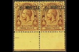 1917  3d Purple / Yellow With "WAR TAX" DOUBLE, SG 144a, Never Hinged Mint PAIR With Sheet Margin At Base. For More Imag - Turks- En Caicoseilanden