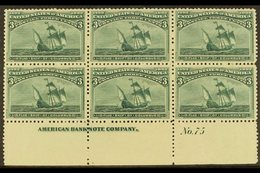 1893  3c Green Columbus, Scott 232, Fine Never Hinged Mint Lower Marginal PLATE 'No. 75' & IMPRINT 'American Bank Compan - Altri & Non Classificati