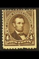 1894  4c Dark Brown, Lincoln, No Watermark, Scott 254, Never Hinged Mint, Centred High, Straight Edge. For More Images,  - Other & Unclassified