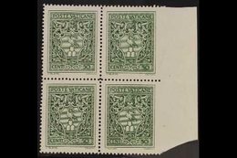 1945 VARIETY  50c Green, Crest,  Block Of 4 Variety "imperf At Right", Sass 93f, Very Fine Never Hinged Mint. For More I - Otros & Sin Clasificación