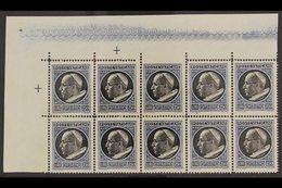 1945 VARIETY  2.50L Blue And Black, Pius XII, Corner Block Of 10, Row 1/3, Showing The Variety "Imperf At Top", Sass 96d - Otros & Sin Clasificación