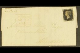 1840  (17 Nov) EL From Turriff To Aberdeen Bearing 1d Intense Black 'PD', Plate 2 (SG 1) With 4 Small To Very Large Marg - Non Classés