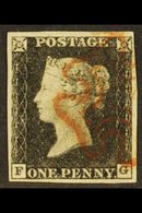 1840  1d Black 'FG' Plate 1a, SG 2, Used With 4 Margins & Lovely Red MC Cancellation Leaving The Profile Clear. A Partic - Unclassified