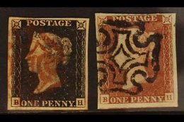 1840 MATCHED PAIR  1d Black Plate 1b "BH", And Matched 1d Red, Each With Four Margins And Meat Maltese Cross. (2 Stamps) - Unclassified