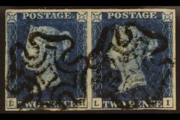1840  2d Deep Blue Plate II, Horizontal Pair "LH-LI", Very Fine With Four Neat Margins And Each With Crisp Maltese Cross - Other & Unclassified