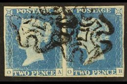 1840  2d Pale Blue 'OA - OB' Plate 1 PAIR, SG 6, Used With 4 Margins. Attractive And Scarce Multiple. For More Images, P - Andere & Zonder Classificatie