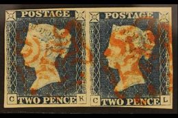 1840  2d Steel Blue Plate I, SG Spec. D1 (5), Horizontal Pair "CK-CL", Four Clear To Large Margins And Neat Red Maltese  - Other & Unclassified