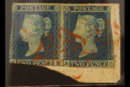 1841  2d Blue Plate 3 PAIR Cancelled & Tied To Piece By RED MALTESE CROSS Cancellations, SG 14e, Unpriced By SG And Rare - Other & Unclassified