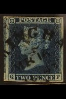 1841  2d Deep Full Blue 'QF' Plate 3 With 4 Margins Showing Portion Of Adjoining The Stamp, Cancelled By "BIRMINGHAM" Cd - Autres & Non Classés