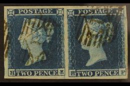 1841  2d Violet Blue, Plate 4, SG Spec. ES17, A Rare Horizontal Pair "HE-HF" With Four LARGE Margins And Neat Light Lond - Andere & Zonder Classificatie