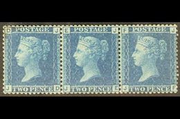 1858-76  2d Blue, Plate 9, "J D - J F" STRIP OF THREE, SG 45, Very Fine Mint, Well Centred. Wonderful Piece. For More Im - Altri & Non Classificati