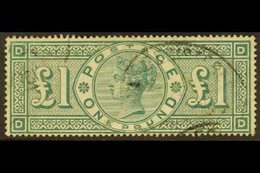 1891  £1 Green, SG 212, Used With Light Registered Oval Cancellations, 1 Short Perf & Pale Red Mark At Upper- Left But V - Other & Unclassified