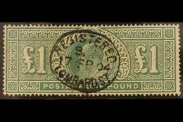 1902  £1 Dull Blue-green, SG 266, Very Fine With Central Upright 1904 Registered Lombard St Small Oval Cancel, Good Colo - Unclassified