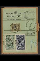 1913 HIGH VALUES PARCEL POST LABEL.  A Scarce Item Bearing A 10s Indigo "Seahorse" (SG 402), £1 Dull Blue Green "Seahors - Unclassified