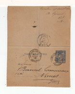 Sur Carte Lettre Type Sage 15 C. CAD T. 16 Lamalou Les Bains Hérault 1892. CAD Nimes . (2395x) - Tarjetas Cartas