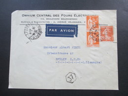 Frankreich 1936 Luftpost / Par Avion Paris - Berlin Mit Ak Stempel Omnium Central Des Fours Electri... - Briefe U. Dokumente