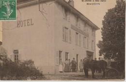 SAINT ANDRE LE GAZ ( Isère ) - Hôtel GROS - Personnels Devant L'Hôtel - Attelage ( Carte Toilée Et Colorisée ) - Saint-André-le-Gaz