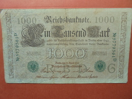 Reichsbanknote 1000 MARK 1910 CACHET VERT ALPHABET "G" (B.4) - 1000 Mark