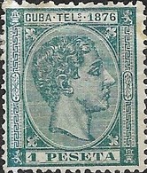 1876 Telegraph Stamps - Alphonso - 1p Bluish Green MH - Télégraphe