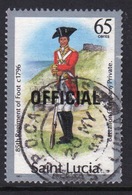 St Lucia 1985 Single 65c Stamp From The Military Uniform Series Overprinted Official. - Ste Lucie (...-1978)