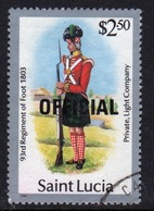 St Lucia 1985 Single $2.50 Stamp From The Military Uniform Series Overprinted Official. - Ste Lucie (...-1978)