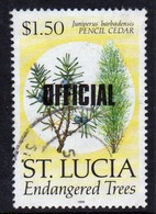 St Lucia 1990 Single $1.50 Stamp From The Endangered Trees Series Overprinted Official. - Ste Lucie (...-1978)