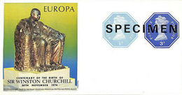 GREAT BRITAIN 1974 Monument EUROPA Churchill Machines ½p+3p SPECIMEN IMPERF:sheetlet - Fictifs & Spécimens