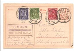 INFLA.Antwort Postkarte P144A.Amsterdam 6.11.22>Berlin. Gebühr 12MK Frankirt 12,15MK. SELTENE VERWENDUNG !! - Stamped Stationery