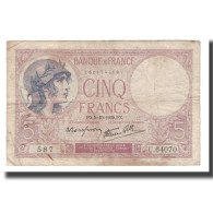 France, 5 Francs, 1939, 1939-10-05, B, Fayette:04.11, KM:83 - 5 F 1917-1940 ''Violet''