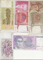 YOUGOSLAVIE - LOT DE 5 BILLETS DIFFERENTS - - Yugoslavia