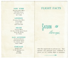 Ref 1307 - 1965 USA Saturn Airways Flight Facts Card - Aviation - Airline Ceased Trading 1976 - Monde