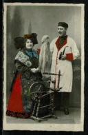 Ref 1308 - Early Ethnic Postcard Woman & Spinning Wheel With Man & Pipe - Eastern European - Europe