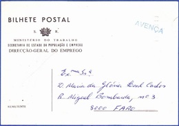 Bilhete Postal, Ministério Do Trabalho - Blue Postmark AVENÇA - Briefe U. Dokumente