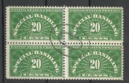 USA 1928 Revenue Tax Special Handling 20 C. Paketmarke Packet Stamp Michel 15 As 4-block O - Paquetes & Encomiendas