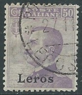 1912 EGEO LERO USATO EFFIGIE 50 CENT - RA4-9 - Egée (Lero)
