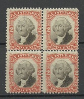 USA 1860ies Internal Revenue Tax Washington 2 C. As 4-block MNH - Steuermarken