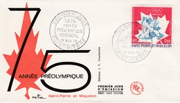 FDC PREMIER JOUR PA61 Année Préolympique Montréal 18-11-1975 Saint-Pierre Et Miquelon - FDC