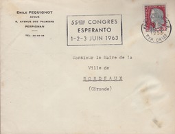 Espéranto Flamme Sécap =o Perpignan RP 30-3 1963 " 55eme Congrès D'Espéranto 1-2-3 Juin 1963" - Esperanto
