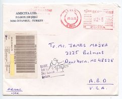 Turkey 2005 Registered Cover Istanbul To Dearborn Michigan, Meter - Brieven En Documenten