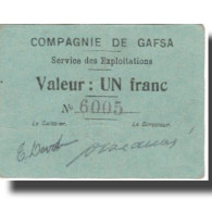 Billet, Tunisie, GAFSA, 1 Franc, Valeur Faciale, 1916, 1916-02-10, TTB+ - Tunesien