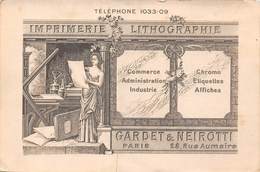 Carte Publicité : Imprimerie Lithographie GARDET & NEIROTTI à Paris Rue Aumaire - Gravure Imprimerie - Advertising