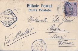 1907 , GUINEA PORTUGUESA , TARJETA POSTAL CIRCULADA BISSAU - AYEN , TRÁNSITO LISBOA , LLEGADA, VILLA DE BISSAU - Guinée Portugaise