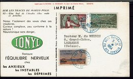 Côte Des Somalis - 1954 - Timbre 269 + 271 + 273 Sur Carte Imprimé "Ionyl"  De Djibouti Vers Lausanne (Suisse) -B/TB - - Brieven En Documenten