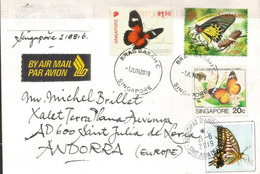 SINGAPORE-PHILIPPINES Joint Issue (Butterflies), On Letter Sent To Andorra In 2019, With Arrival Postmark - Singapur (1959-...)
