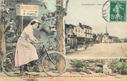 60 - GRANDVILLIERS - Carte Souvenir Cycliste - Place Barbier - Belle Carte Couleur De 1908 - Grandvilliers