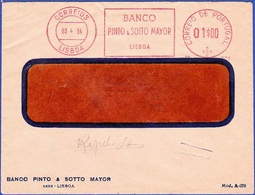 Cover + Mechanical Franchise With Advertising - BANCO PINTO & SOTTO MAYOR / Lisboa, 1954 - Franking Machines (EMA)